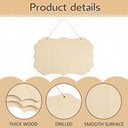 Patelai 10 Pcs Unfinished Hanging Wood Sign 9.8 x 3.9 Inch Rectangle Blank - Image 3