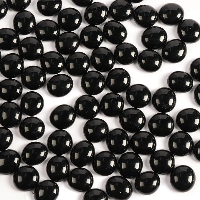 10 lbs Black Glass Rocks for Fire Pits, Decorative Flat Beads for Vase Fillers by MBKHFLL