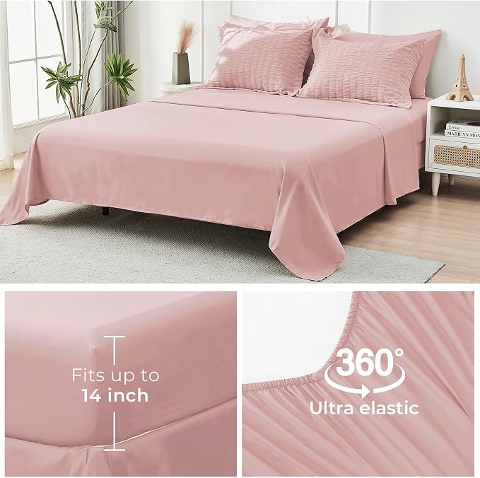 HYMOKEGE Rose Gold Duvet Cover King Size, Ultra Soft 3-Piece Seersucker Duvet - Image 5