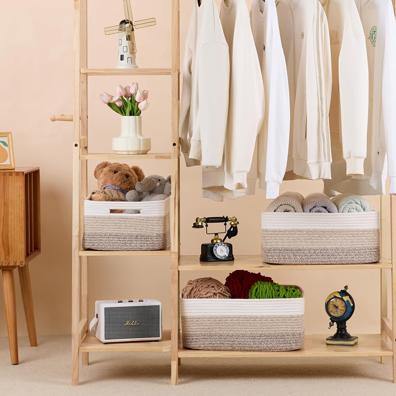 Large Storage Baskets for Organizing, Closet Shelf Baskets for Clothes Blanket Towels, Baby Nursery, Toy Bins Box, Woven Rope Baskets, 17 x 13 x 7.5”, 4 Packs Gradient Brown