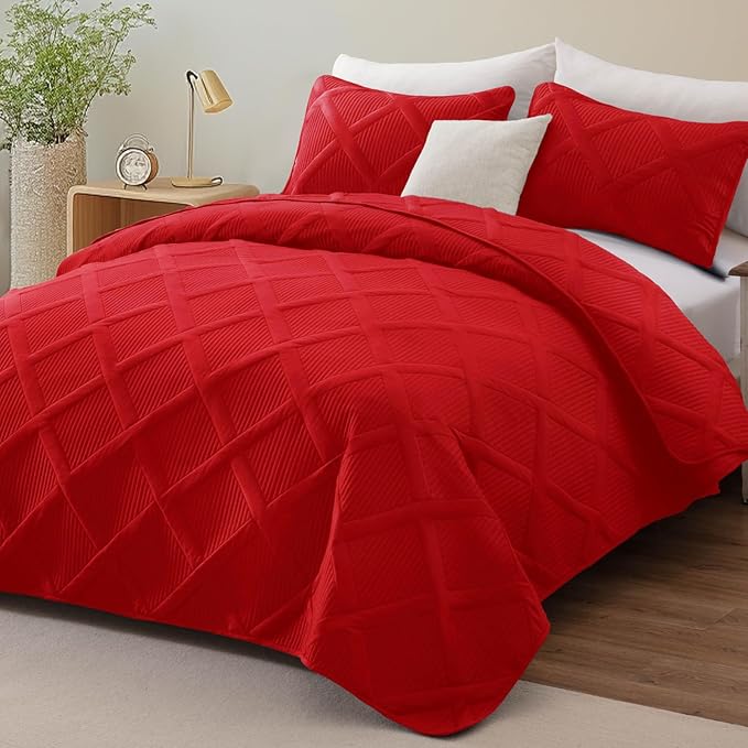 Exclusivo Mezcla Oversized King Quilt Set- Red Cal King Quilts Bedding Set - Image 2
