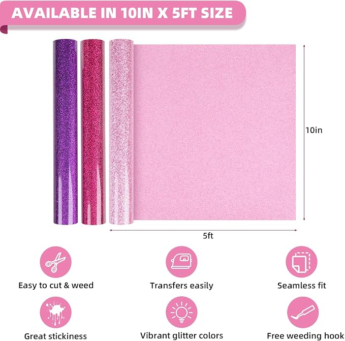HTVRONT Glitter HTV Heat Transfer Vinyl Bundle 12 Rolls - Image 3