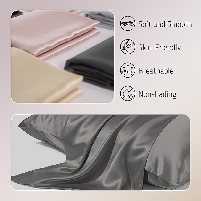 Gabire Mulberry Silk Pillow Cases Set of 2, Both Sides Real Silk Pillow Cover - Image 2