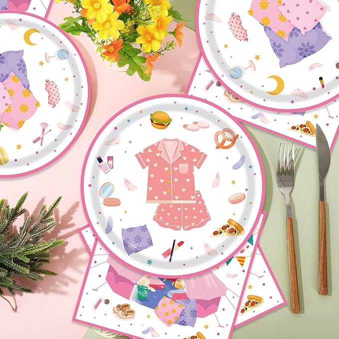 40Pcs Sleepover Party Supplies for Girls Pajama Birthday Plates and Napkins - Image 5