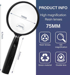 Feosky Handheld Reading Magnifier, 10X Magnifier, 75mm Shatterproof Lens - Image 2