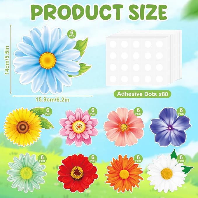 54Pcs Spring Flower Cutouts Bulletin Board Decorations Summer Floral Paper - Image 2