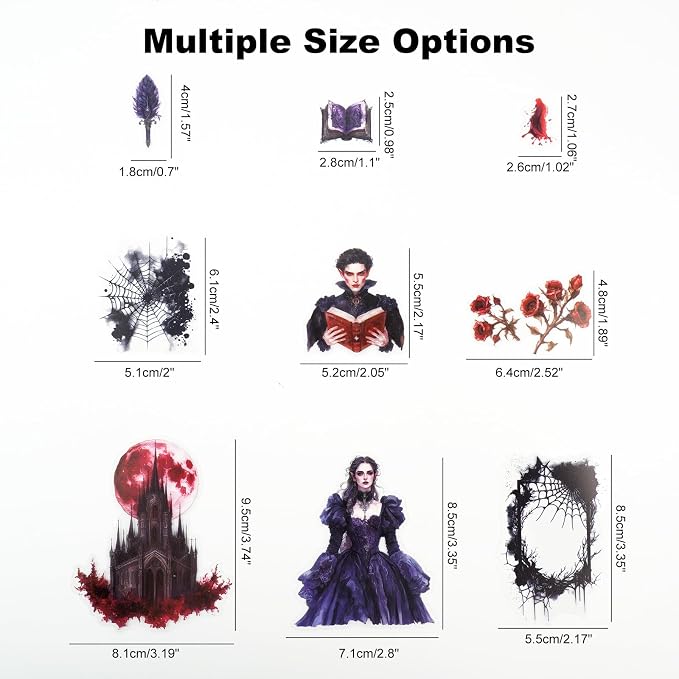 180PCS Night Falls PET Stickers, Dark Gothic Collage; Vampire Queen & Moon Elf - Image 3