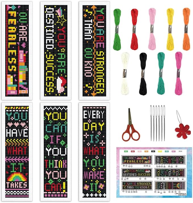 INFUNLY 6Pcs Inspirational Words Cross Stitch Bookmark Kits 8"x2.4" DIY by INFUNLY