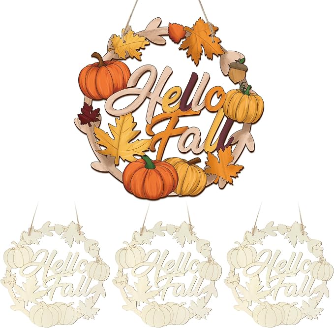 Unfinished Fall Wreaths Wood Crafts to Paint Set of 3, Unfinished Wood Cutouts by Sereliy
