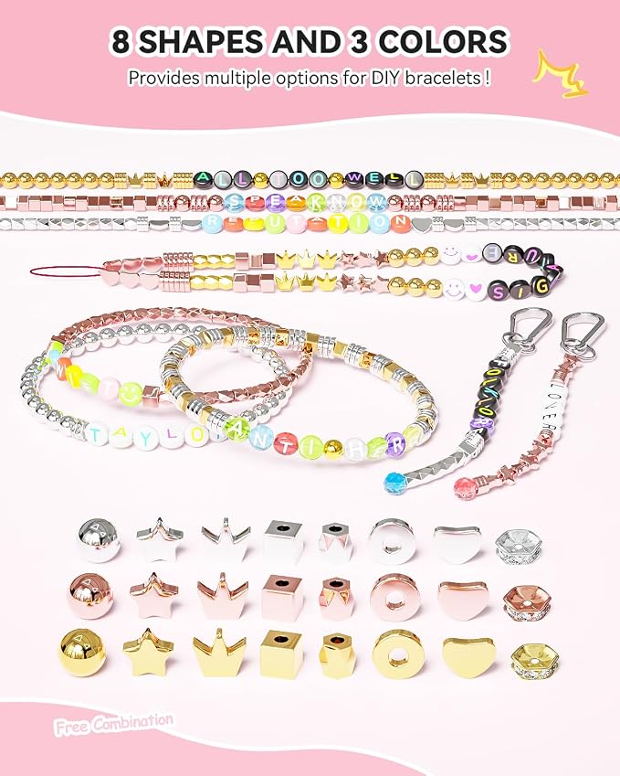 ARTDOT 1740 Pieces Gold Beads for Friendship Bracelets Making Kit, 8 Shapes - Image 4