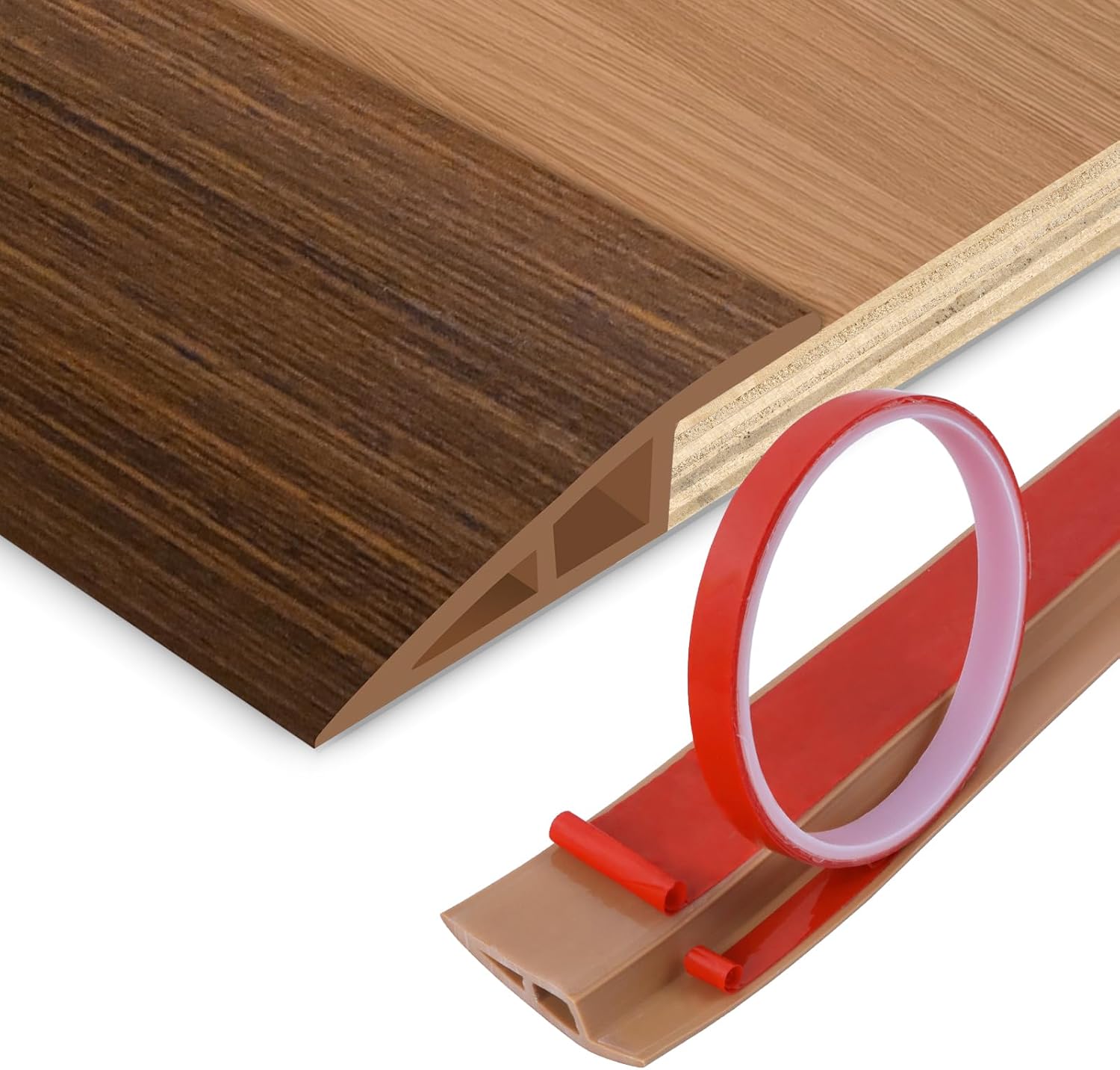 Floor Transition Strip Vinyl Door Threshold Ramp Self Adhesive Carpet Edging Strip Doorway Edge Trim, Overlap Edge Reducer for Laminate Carpet, Floor, Tile (Brown Wood Grain, 2/5" to 3/5", 6.6Ft)