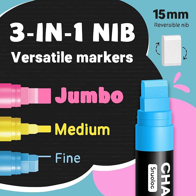Window Chalk Markers for Glass Washable, 10 Colors Jumbo Liquid Chalk Marker - Image 2