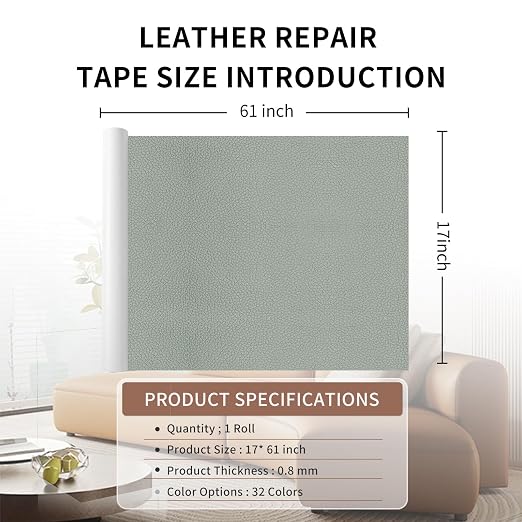 Leather Repair Patch Tape Kit Grey 17 x 61 Self Adhesive Leather Repair Patch - Image 2