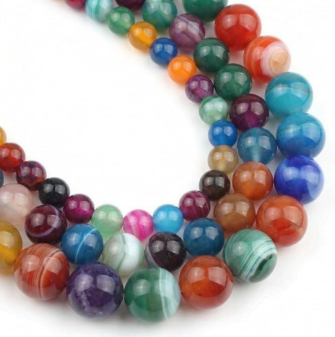 35pcs Round Loose Multicolored Agate Beads by Yochus