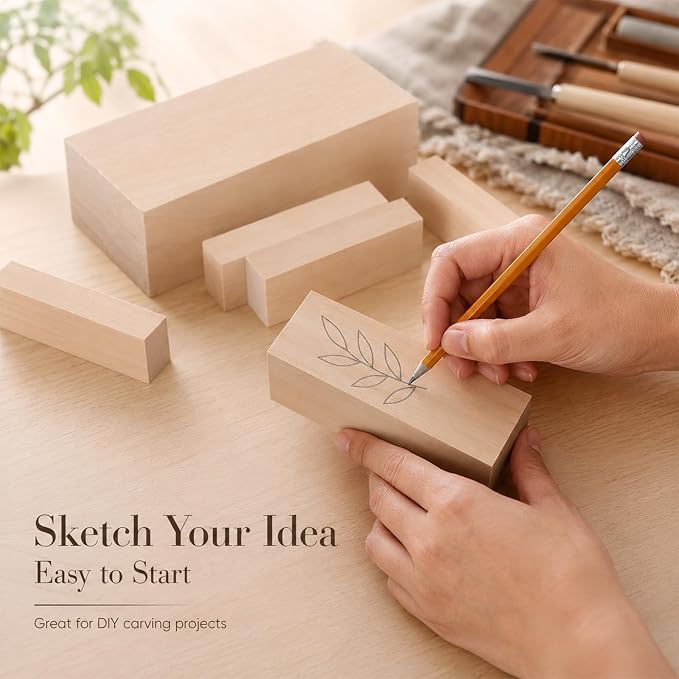 7 Pcs Basswood Blocks, Whittling Wood Carving Kit - Image 5