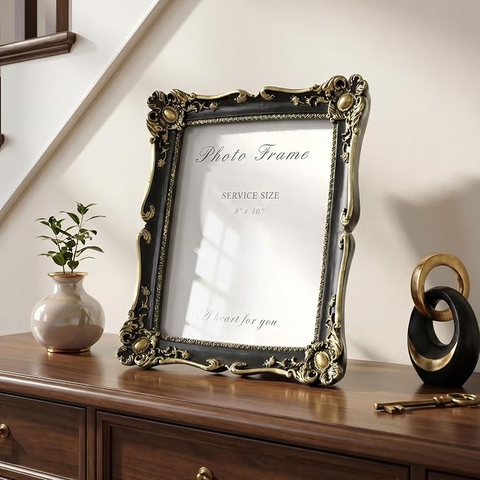 Cuspin 8x10 Picture Frame Black and Gold Frames, Vintage Ornate Resin Photo - Image 2