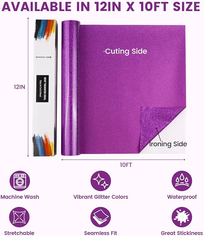 Purple Glitter HTV Heat Transfer Vinyl - Image 6