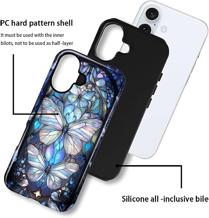 ZHEGAILIAN Case for iPhone 16 Plus, Stained Glass Butterfly Aesthetic Durable - Image 3