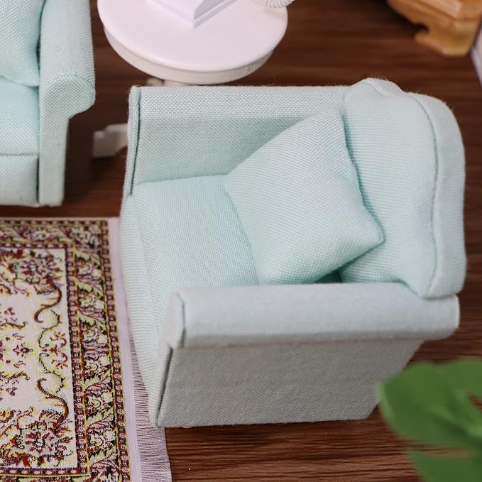 Dollhouse Couch with Pillow 1 12 Scale Miniature Sofa Arm Chair Living Room - Image 3