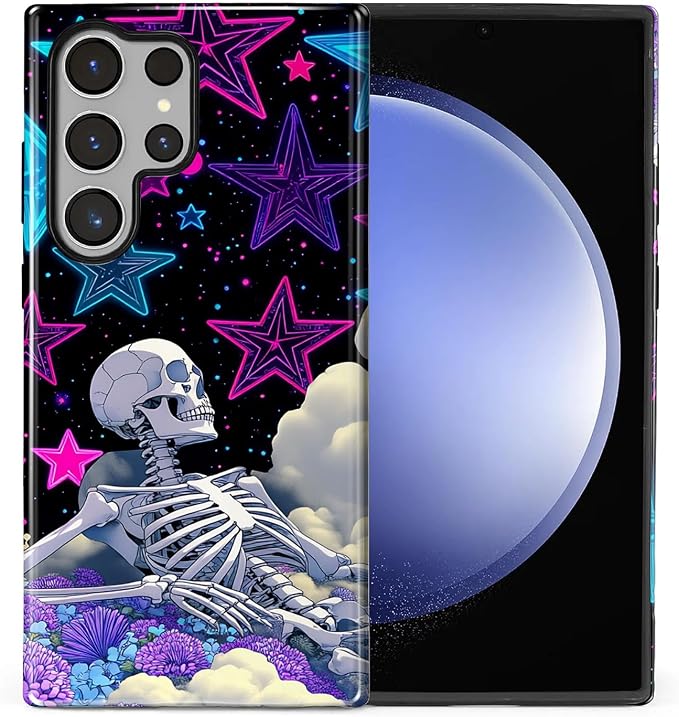 for Samsung Galaxy S24 Ultra Case, Skull Star Collage Pattern Glossy 2 in 1 by Teonvpu