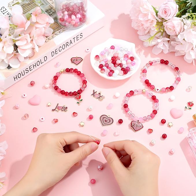 DUQGUHO Valentine's Day Beads for Jewelry Making, 8mm Red Pink White Glass - Image 4