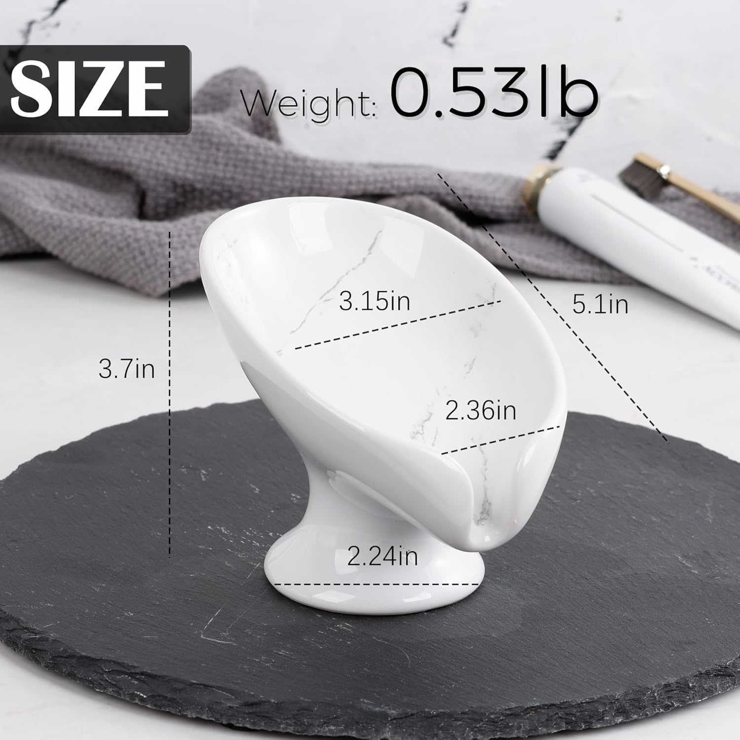 Soap Dish Set, Self Draining Bar Soap Holder for Bathroom Sink, Leaf Shaped Drainage Soap Dish Ceramic Marble Porcelain Decorative Soap Dishes 2PCS, No Suction Cup, ANTIS'S HOME