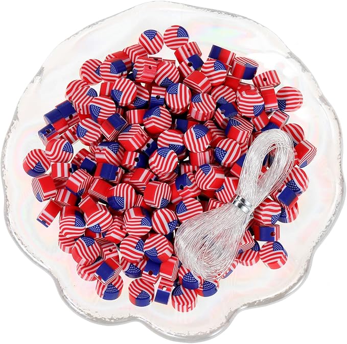 100pcs 4th of July Independence Day American Flag Polymer Clay Spacer Beads - Image 2