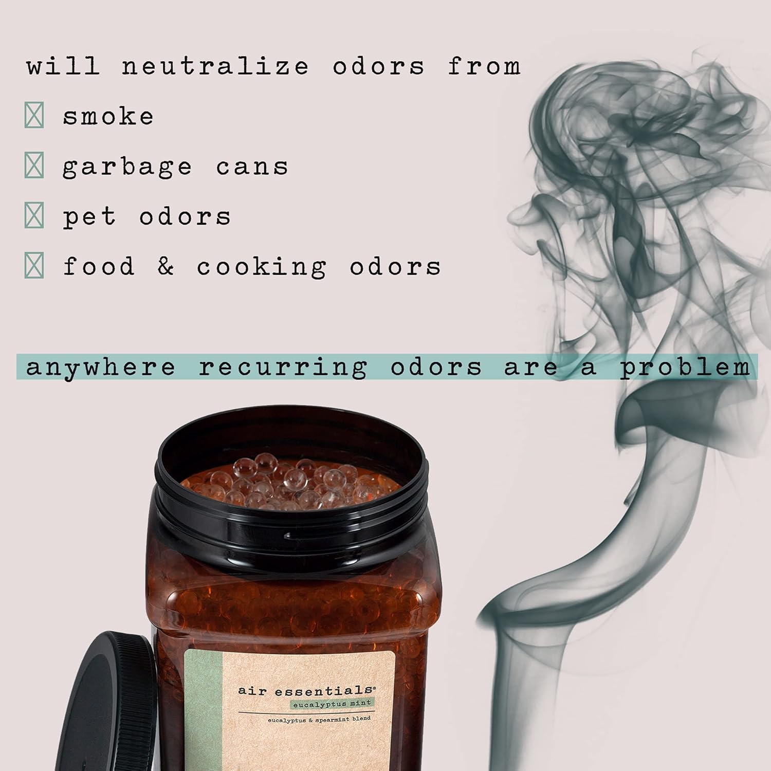 Air Essentials Air Freshener & Odor Neutralizer Gel Bead 48 oz Refill – Odor Eliminator - Made with Pure Essential Oils – Eucalyptus Mint Scent