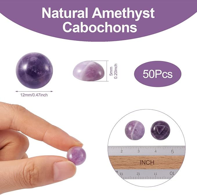FASHEWELRY 50Pcs Natural Amethyst Cabochons Flat Back Gemstone Cabochons 12mm - Image 5