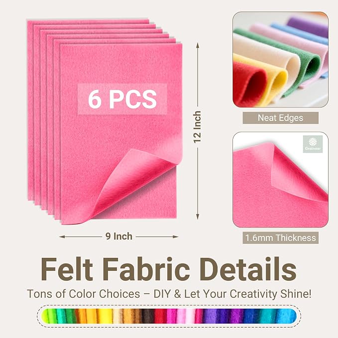 Azalea Pink Soft Felt Sheets for Crafts, 1.6mm Thick, Kids' Crafts, DIY Projects - Image 2