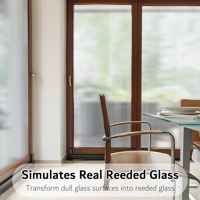 VELIMAX Reeded Glass Privacy Film, Frosted Window Vinyl, 3D Decorative Window - Image 2