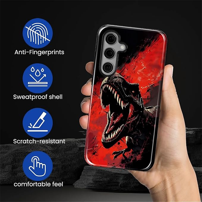 for Samsung Galaxy S25 FE Case, Cool Dinosaur Red Black Pattern Glossy 2 in 1 - Image 5