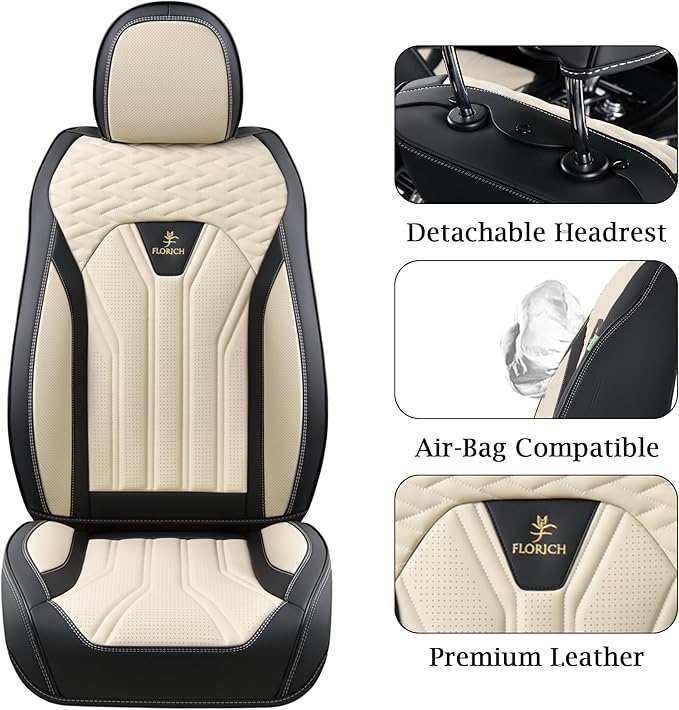 Seat Covers for Cars, Waterproof Seat Covers, Leather Car Seat Covers 2 Pack, Universal Seat Cushion Protector for Most Cars Trucks SUV-Black&Beige