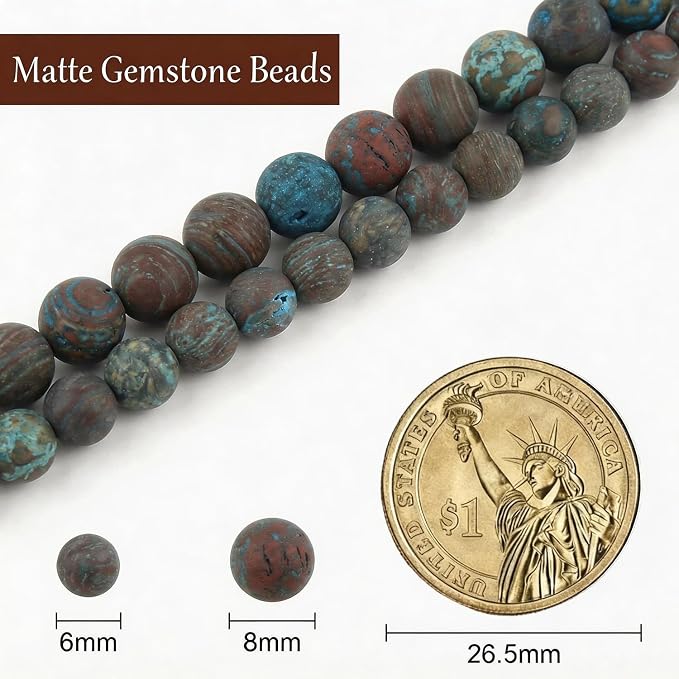 8mm Blue Pattern Jasper Bead, 15-Inch Matte Round Loose Stone Beads - Image 3