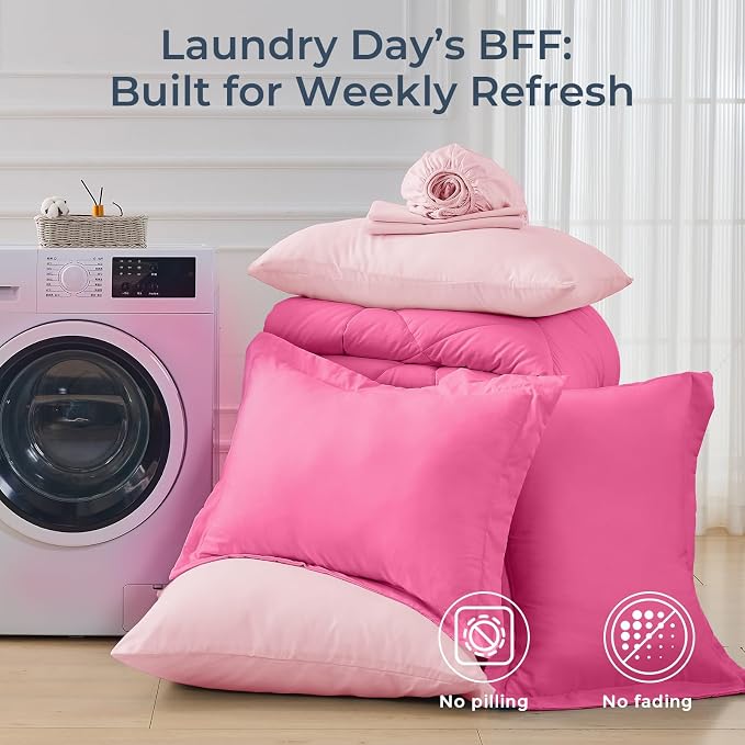 HEVUMYI Hot Pink & Baby Pink Queen Comforter Set - Image 7
