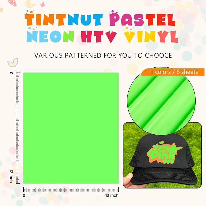 Tintnut Light Green Neon Heat Transfer Vinyl, easy cut & weed, stretch washable - Image 2