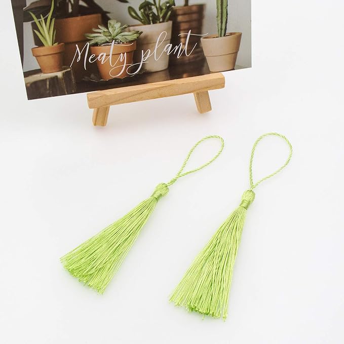 VAPKER 100 Pieces Light Green Color 13cm/5-Inch Silky Handmade Soft Tassels - Image 8