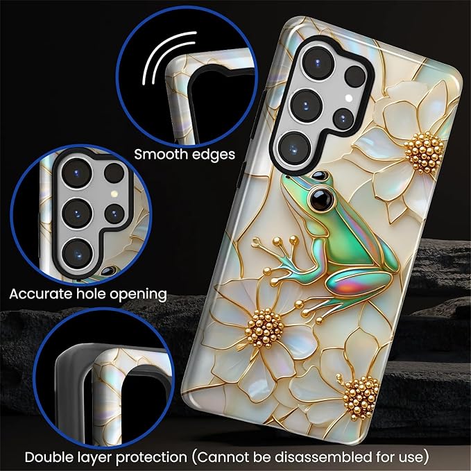 for Samsung Galaxy S25 Ultra Case, Stained Glass Frog Flowers Pattern Glossy 2 - Image 5