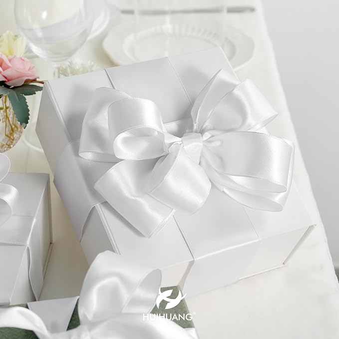 HUIHUANG White Wired Satin Ribbon 2.5 inch White Double-Faced Satin Wire Ribbon - Image 6