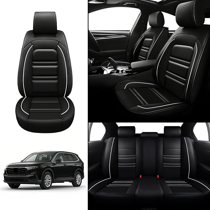 Seat Covers for Honda cr-v 2003-2025 | 5-Seats Leather Seat Covers, Easy to Install Automotive Seat Covers Full Set (Full Set, Black&White Line)