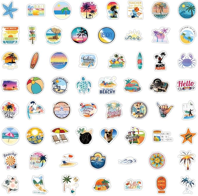 120PCS Hawaii Themed Stickers for Water Bottles, Summer Beach Scene Sticker - Image 4
