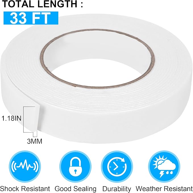 ToLanbbt Double Sided Foam Tape 1.18In x 33FT, Mounting Tape Heavy Duty - Image 2