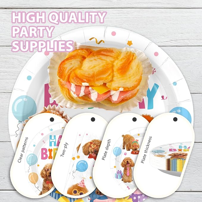 96 Pcs Golden Doodle Birthday Party Decorations Puppy Dog Birthday Plates and - Image 6