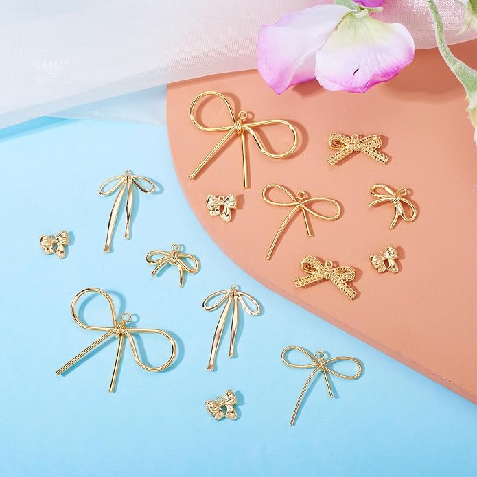 FASHEWELRY Alloy Bowknot Charms Links Golden Bow Tie Connector Charms Metal Bow - Image 6