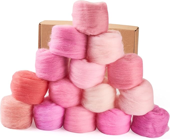 Boutigem 15 Colors 75G Pink Needle Felting Wool Roving, DIY Craft Spinning Wool - Image 7