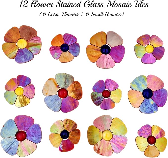 Esweny 12 Flower Stained Glass Mosaic Tiles - Image 3