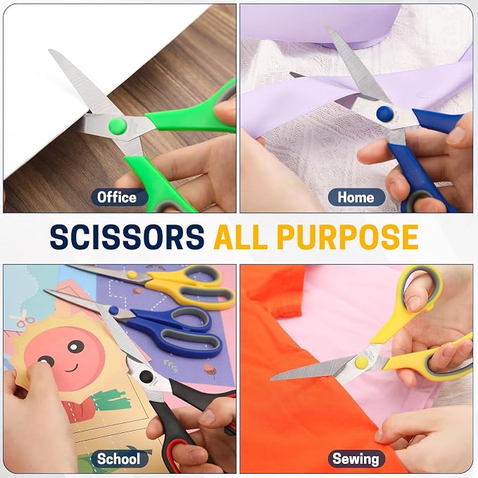 BURVAGY 8" 12 Pack All Purpose Heavy Duty Scissors- Comfort-Grip Sharp Scissors - Image 8