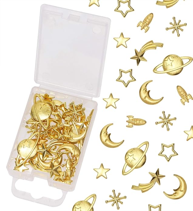 PENTA ANGEL Cosmos Themed Resin Fillers Charms Beads 42Pcs Gold Alloy Star Moon by PENTA+ANGEL