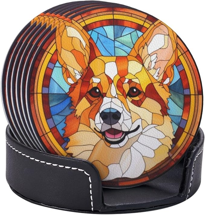 Drink Coaster Set of 6, Corgi Dog Mom Lover Gift, Leather Drink Coasters - Image 4