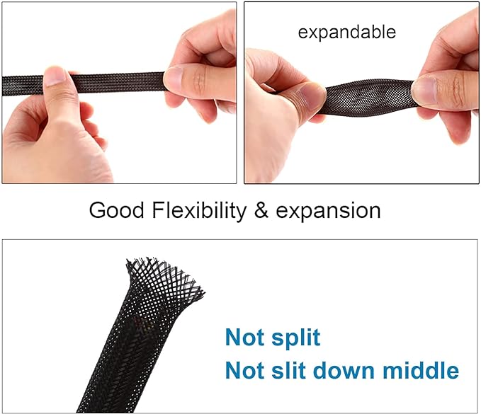 25ft - 1/8 inch PET Expandable Braided Sleeving – Black – Alex Tech Braided - Image 5